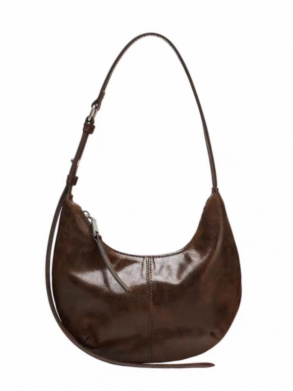 Zara Dark Brown Crescent Leather Shoulder Bagw